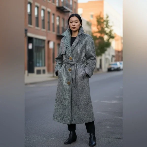 LK Bennett CT Gigi Tweed Belted Coat, Gold Buttons, US 2 - Picture 3 of 7